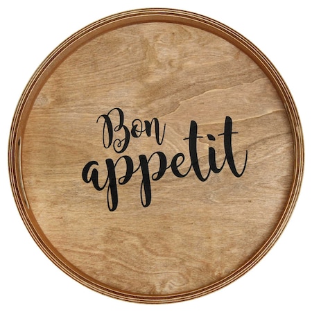 Elegant Designs "Bon Appetit" 13.75" Round Wood Serving Tray with Handles HG2013-NBA